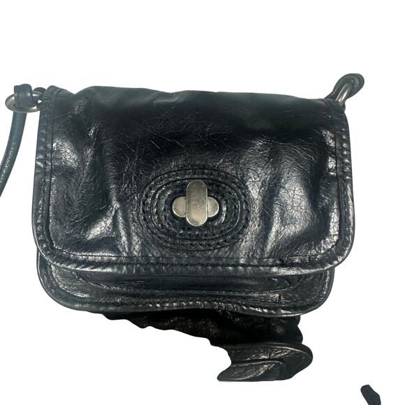 Fossil Black Leather Small Crossbody Bag Adjustable Strap Vintage Turn Lock - Picture 3 of 8